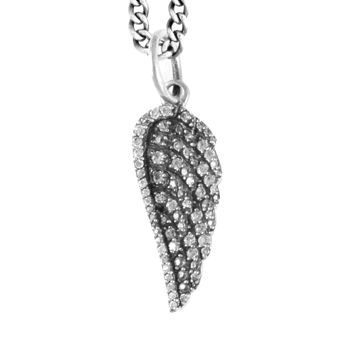 Diamond wing pendant on silver chain