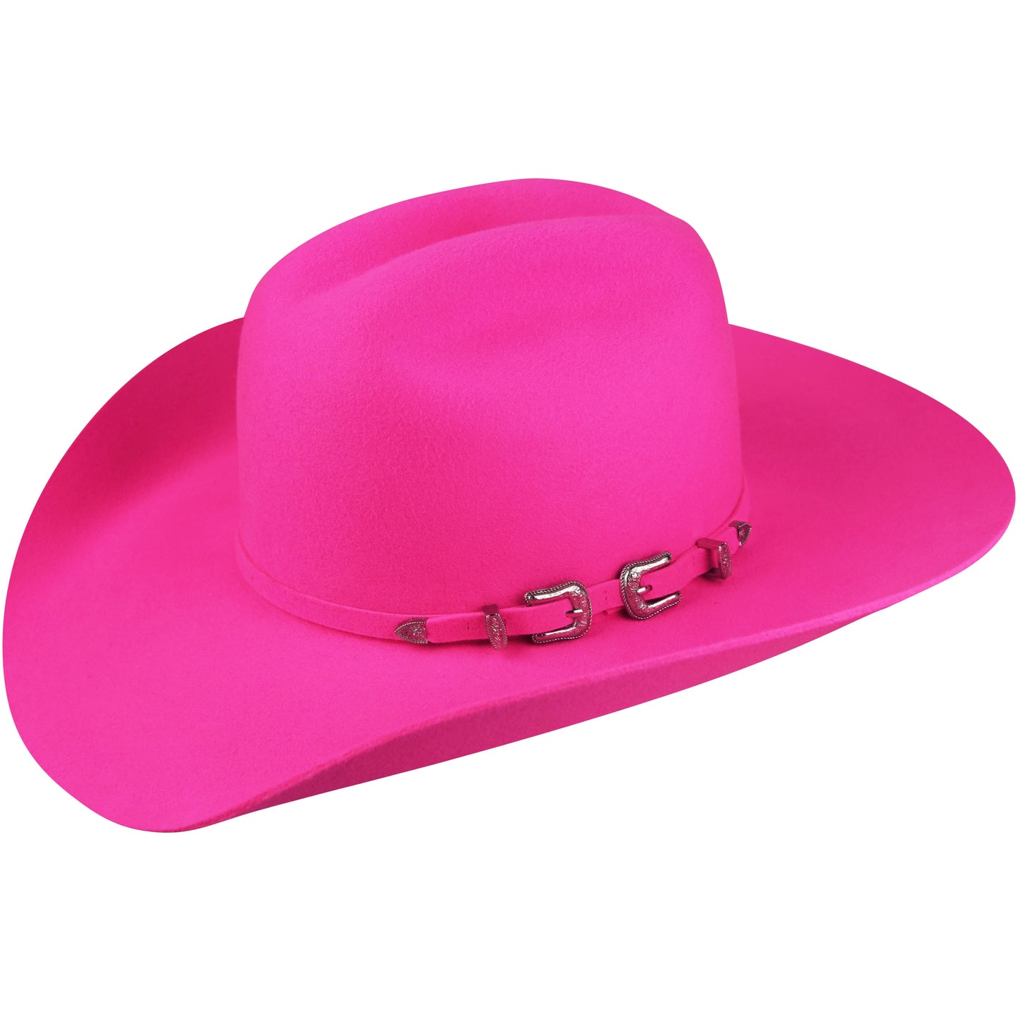 Pink cowboy hat with silver buckle detail