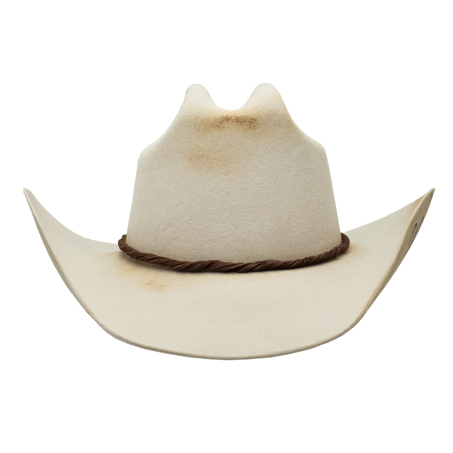 White cowboy hat with brown rope detail