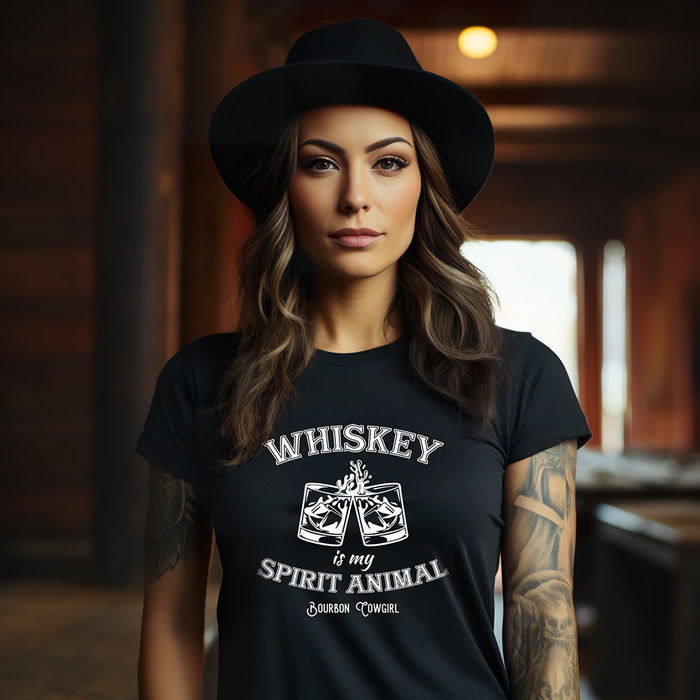 Whiskey spirit animal woman in hat & t-shirt