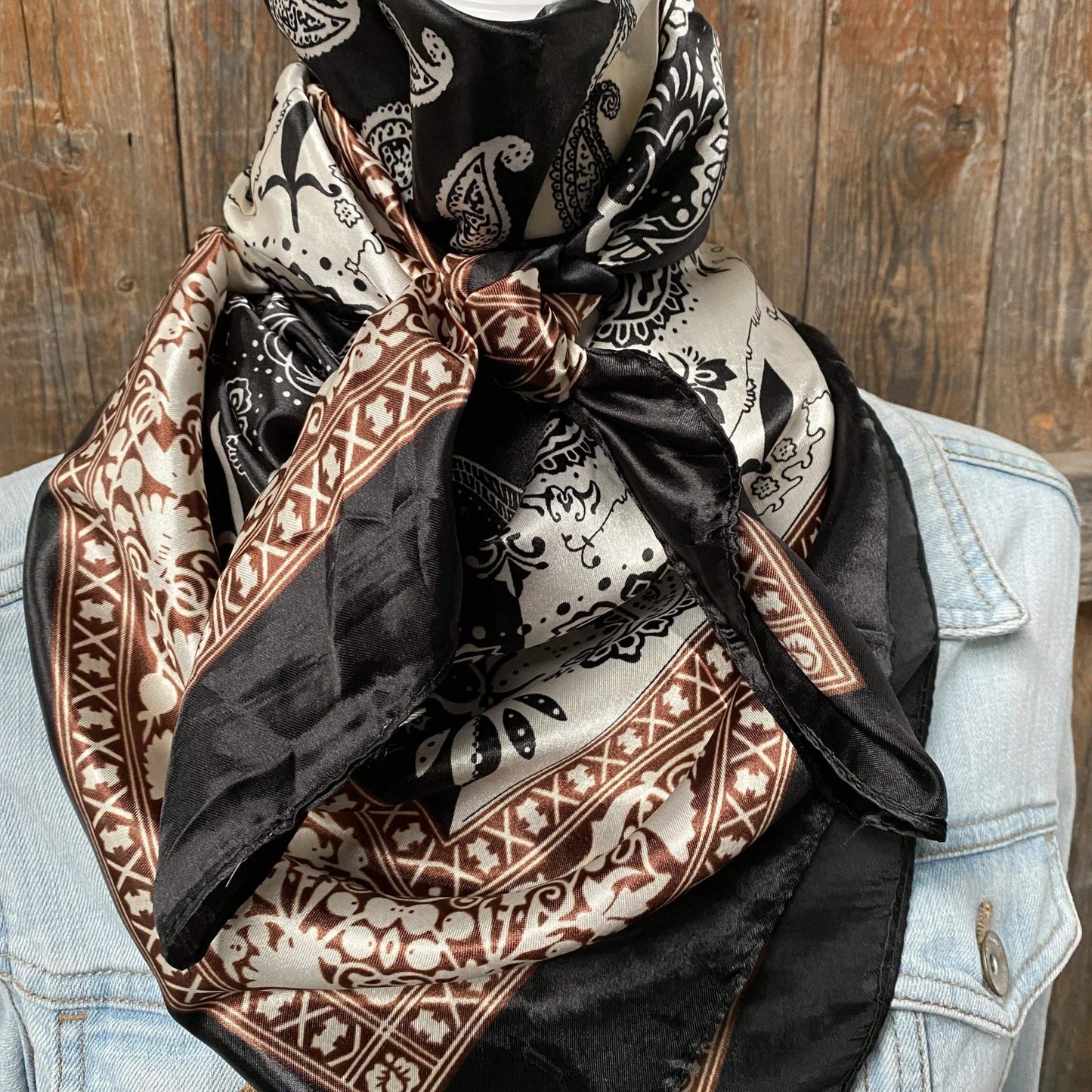 Two-tone black paisley wild rag scarf