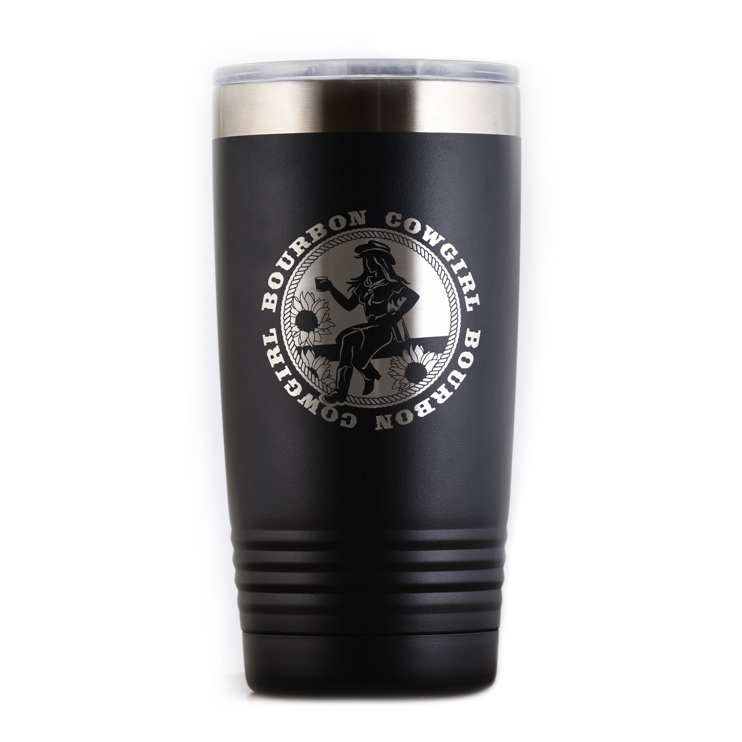 Bourbon Cowgirl Black Tumbler Logo