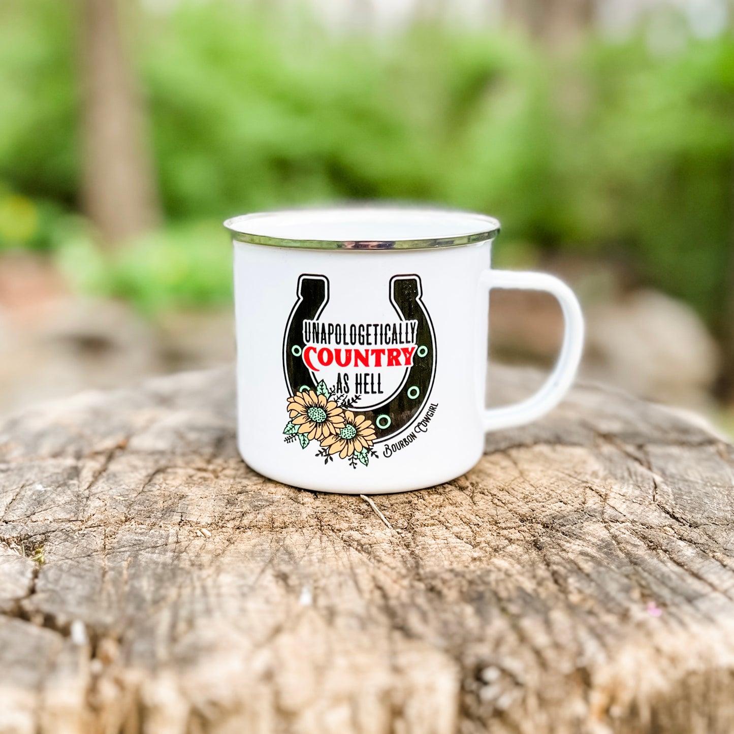 White mug with Unapologetically Country design.