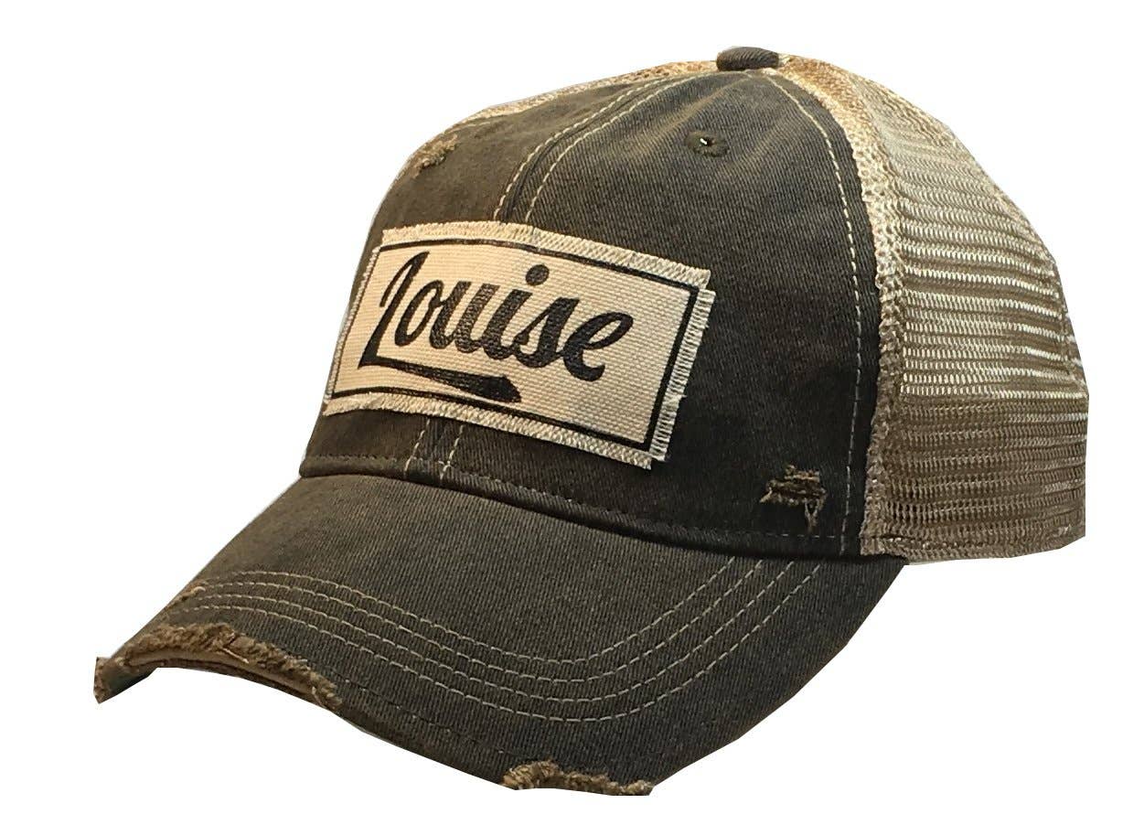 Distressed baseball cap with Louise patch.