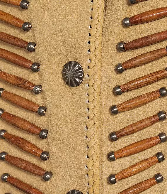 Suede Fringe Lacing Jacket with Bone Bead Details by Scully Leather - Old Rust