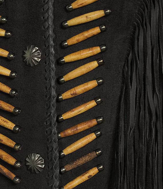 Suede Fringe Lacing Jacket with Bone Bead Details by Scully Leather - Black