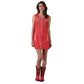 Woman in embroidered red dress and boots