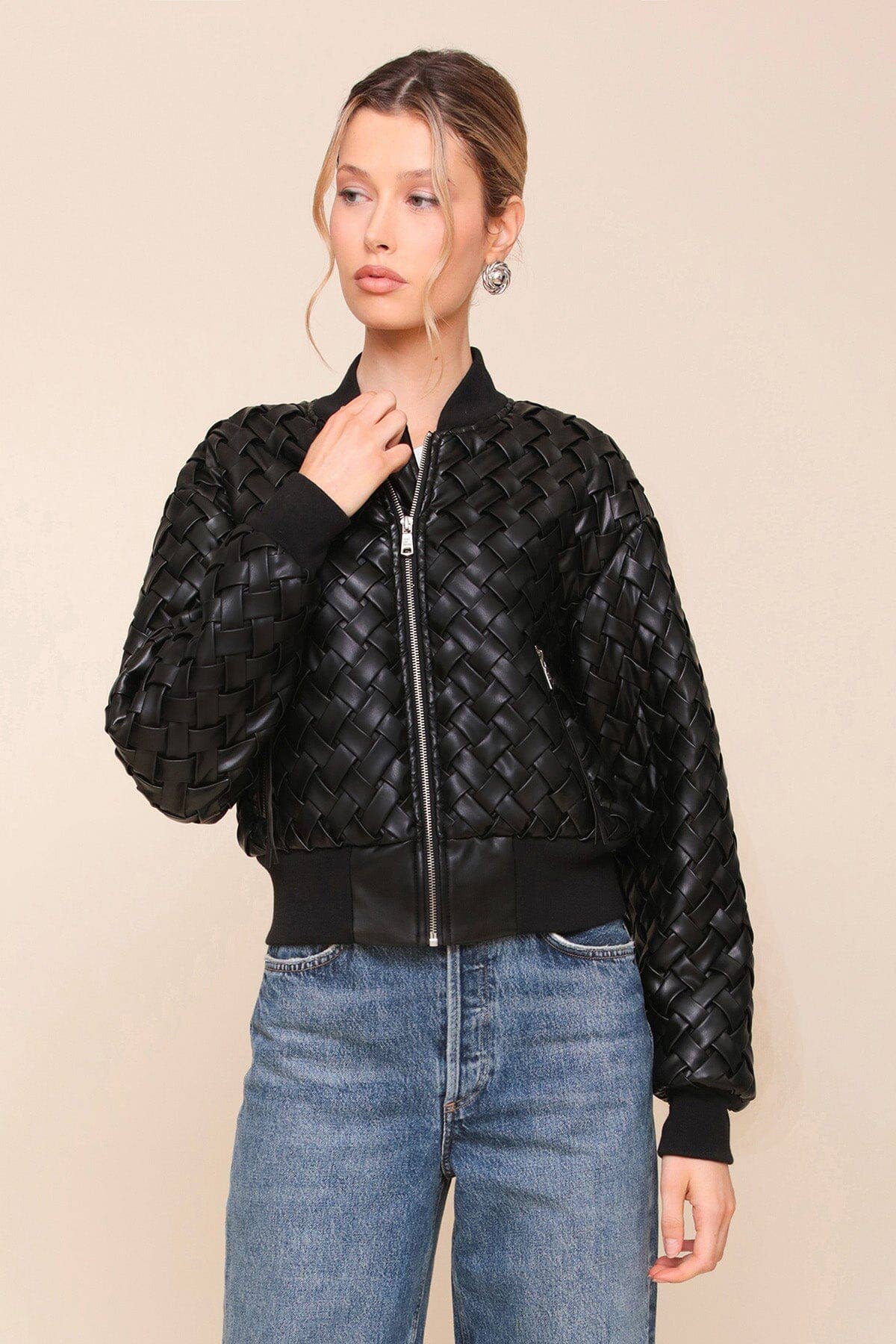 Woven Faux-Ever Leather™ Bomber Jacket - Black