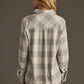 Light Gray & White Plaid Button Up Flannel for Women