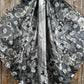 Gray floral silk scarf.
