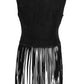 Katy RF Fringe Leather Vest, Black
