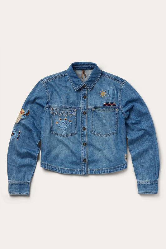 Embroidered Denim Button-Up Cropped Shirt by Stetson