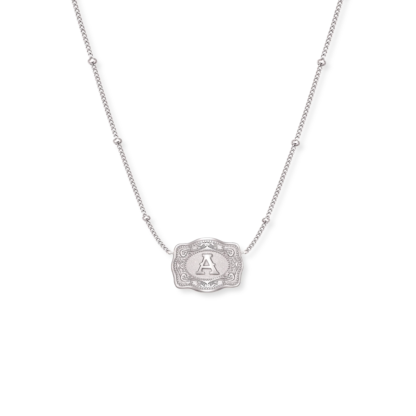 SpurWest Ultra Mini Belt Buckle Necklace - Silver (Initial)