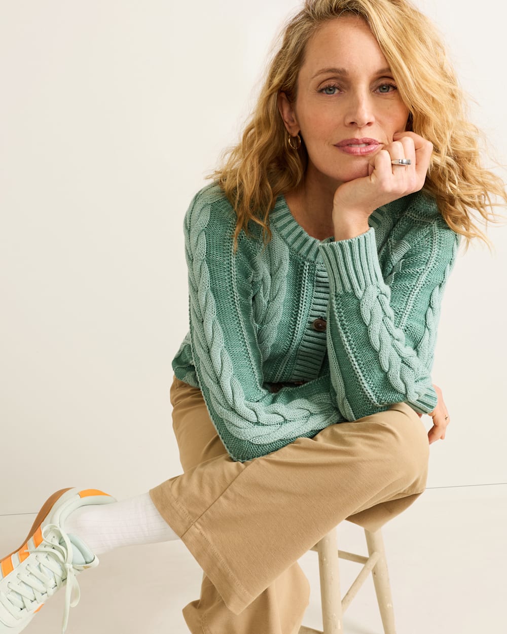 Cotton Cable Cardigan in Teal Blue by Pendleton