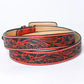 Red and black tooled leather belt (141908)