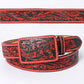 Red floral tooled leather belt