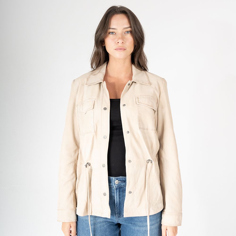 Amaly RF Leather Jacket, Chalk