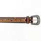 Tooled Leather Western Belt - Floral Scroll With Turquoise Stud Accents