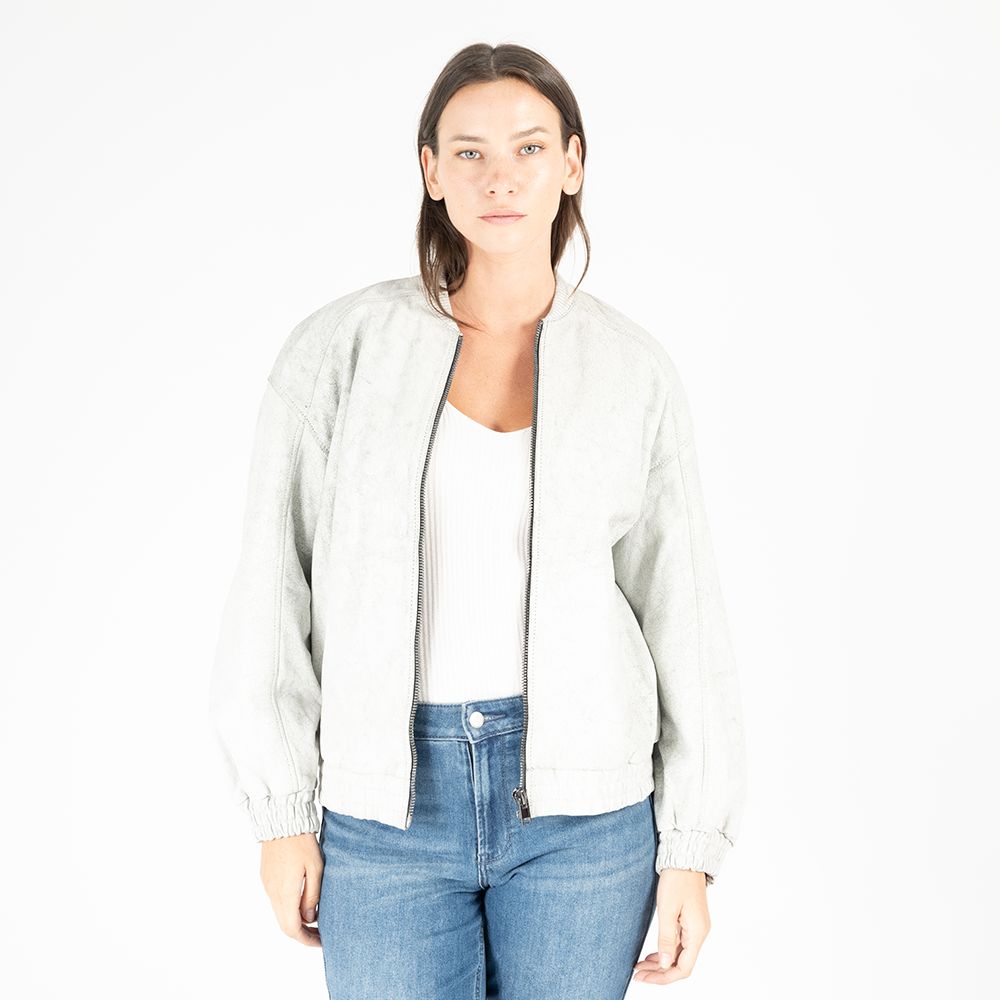 Pina OS Leather Jacket, White Marble