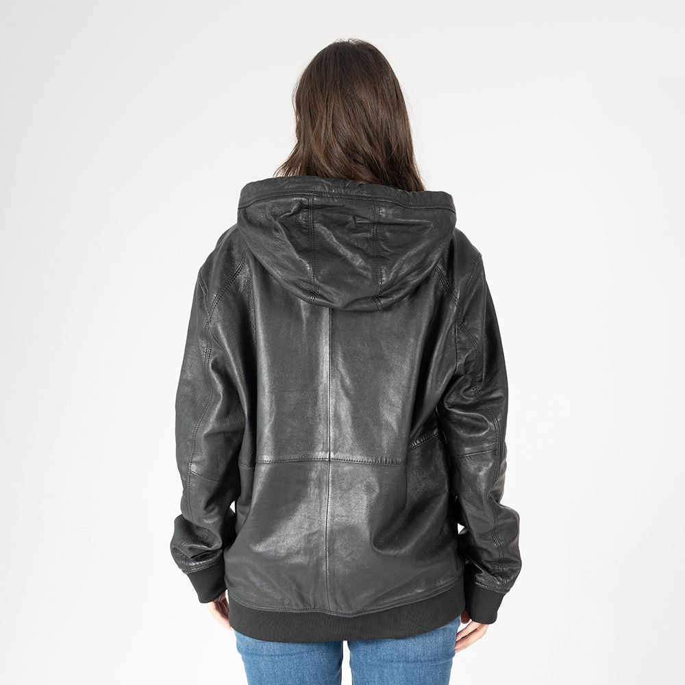 Yonji OS Leather Jacket, Black