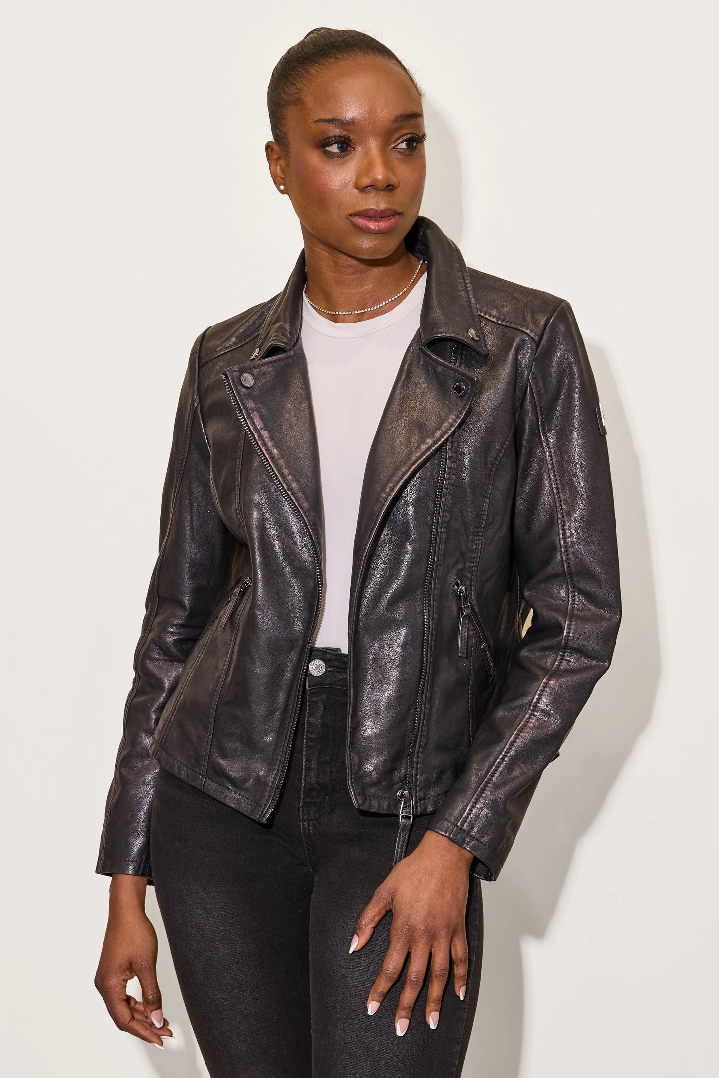 Ninika RF Leather Jacket by Mauritius in Black Purple