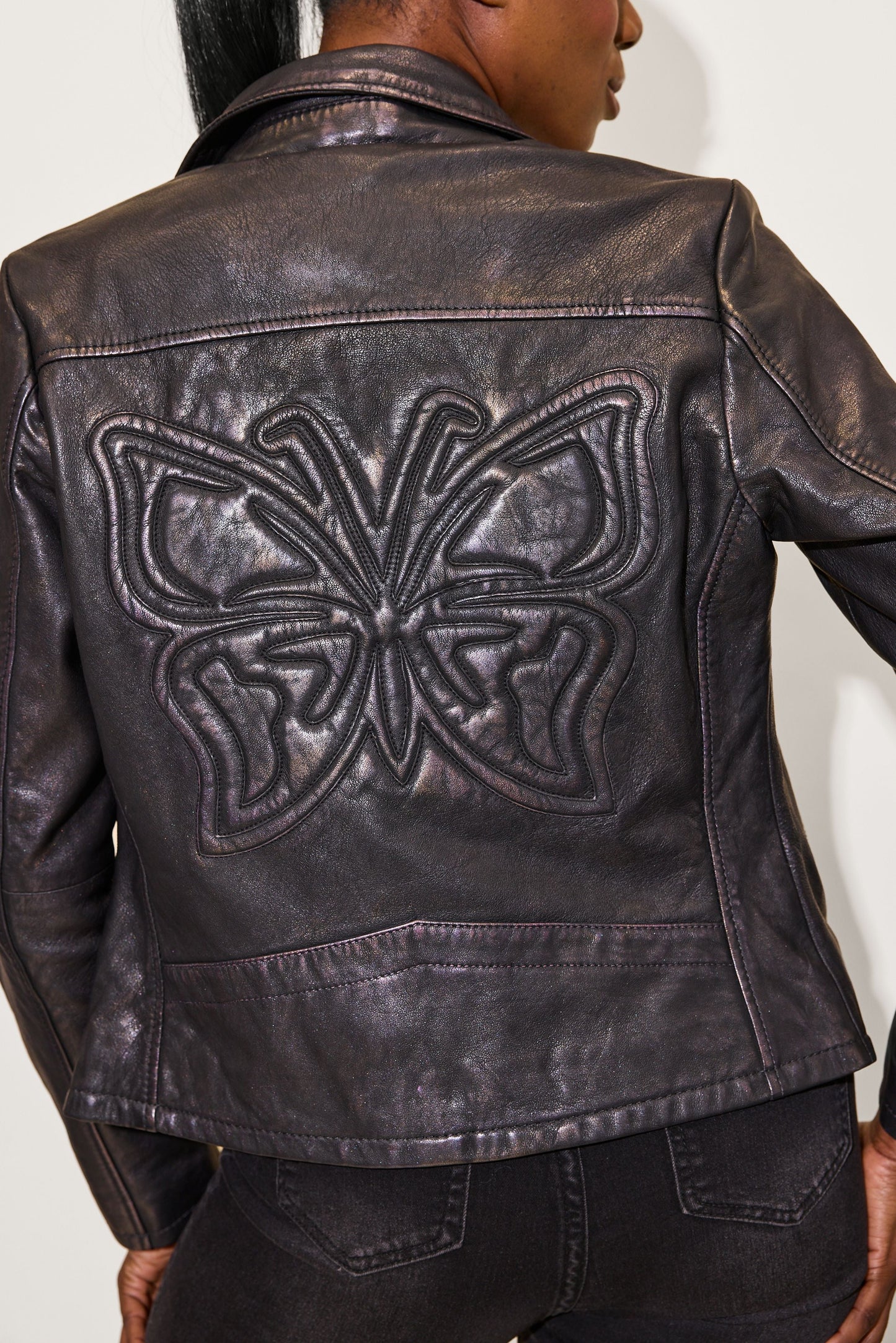 Ninika RF Leather Jacket by Mauritius in Black Purple