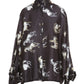 Black shirt with white horse print.
