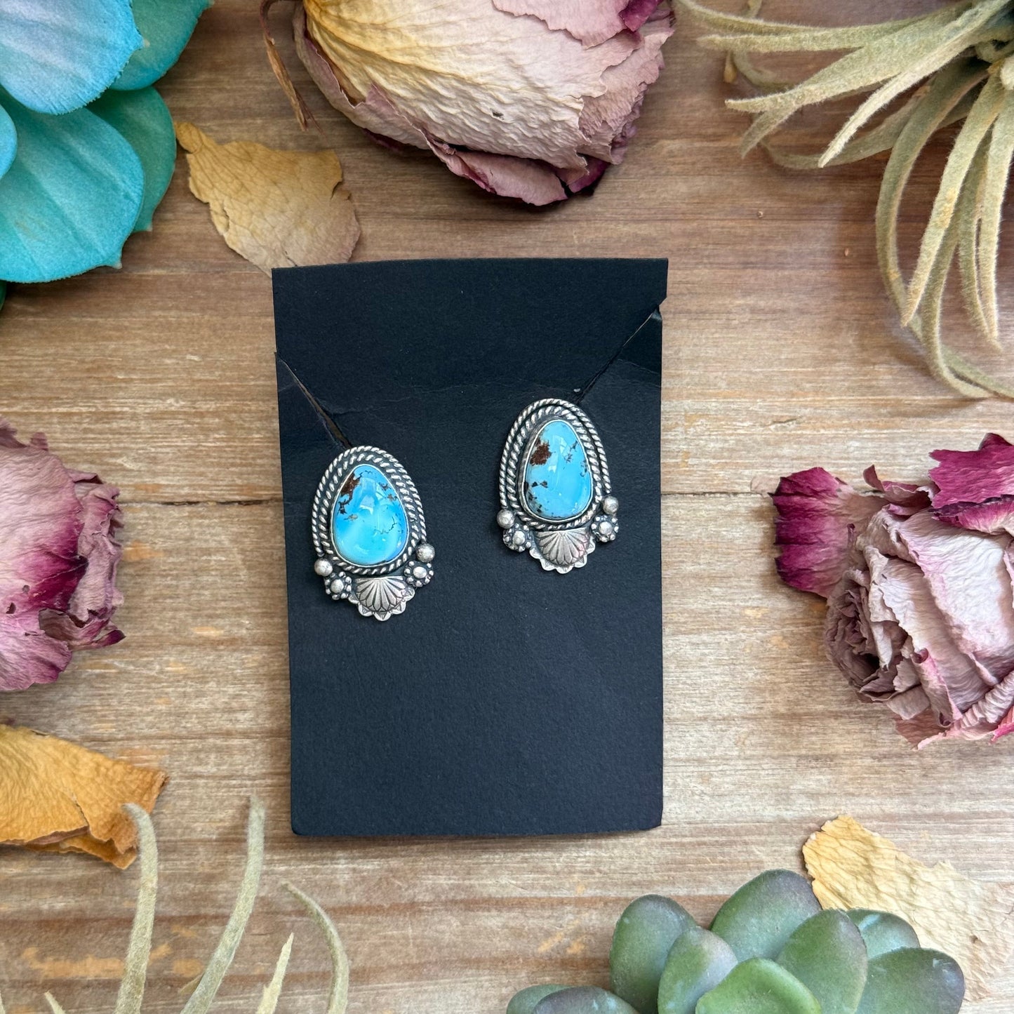 47 - Sterling Silver Golden Hill Turquoise Stud Earrings by Jason Ogg