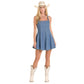Buckle Square Neck Fit-And Flare Denim Dress by Rock & Roll Denim