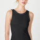 Woman wearing a black tank top.