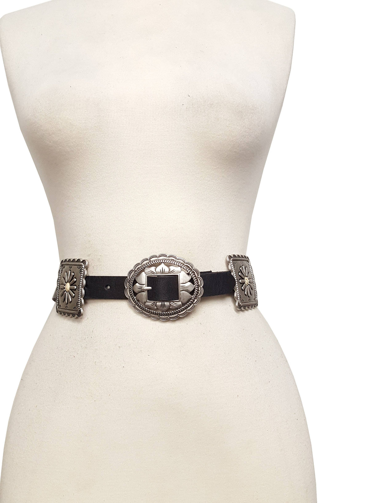Western Alternating Concho Belt in Genuine Cowhide Leather