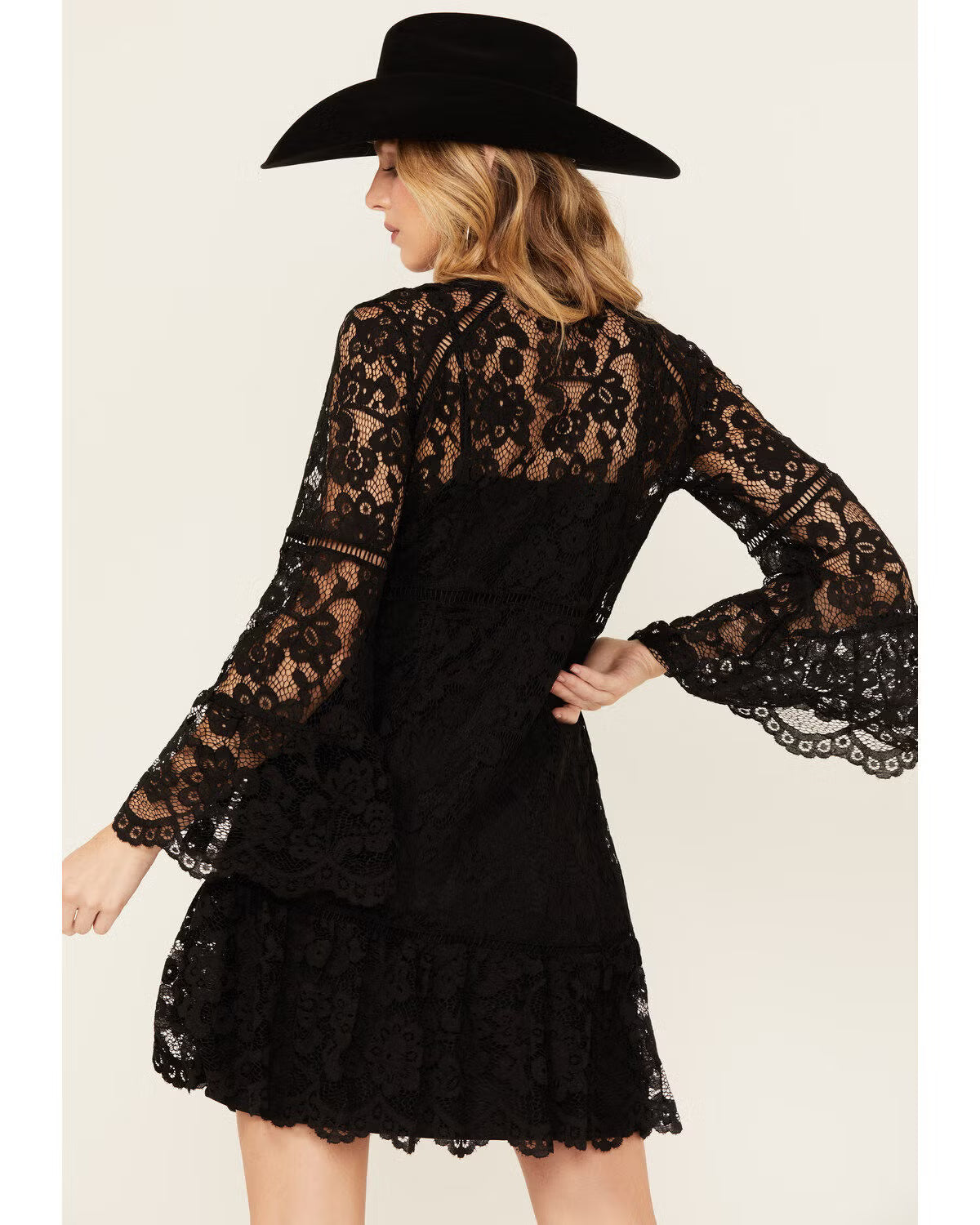 Women's Scully Lace Long Sleeve Mini Dress in Black