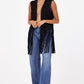 Katy RF Fringe Leather Vest, Black