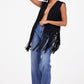 Katy RF Fringe Leather Vest, Black