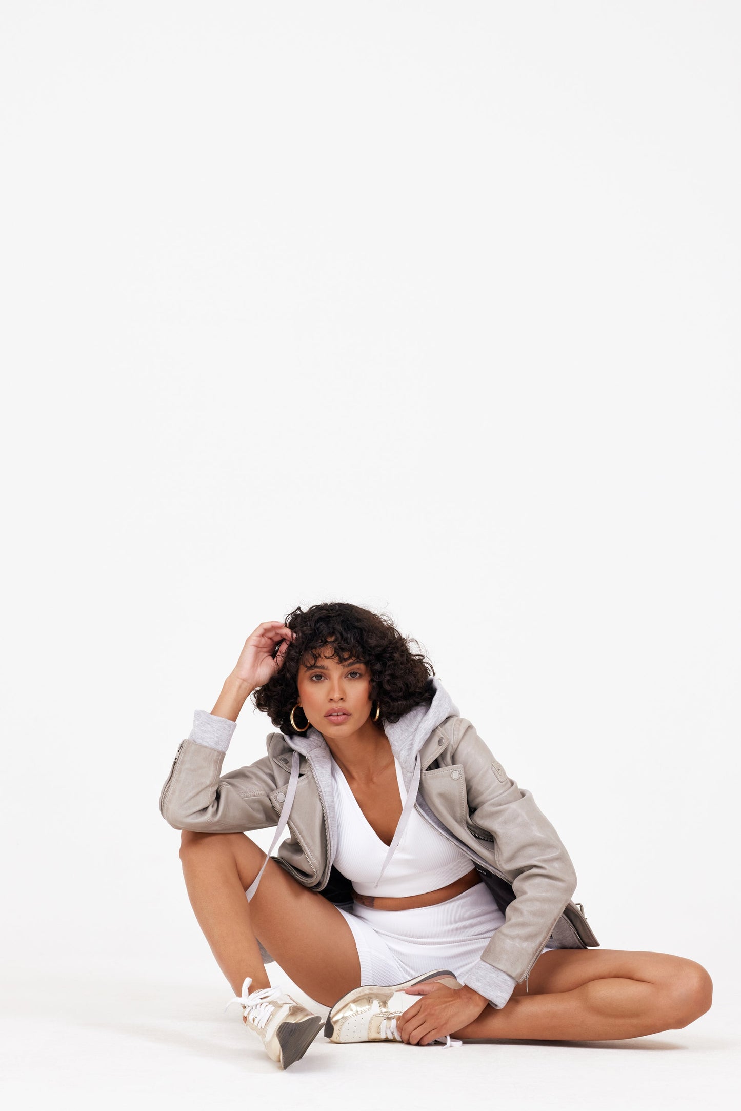 Freda RF Leather Jacket, Silver Grey