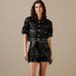 GoCourtin black fringe jacket and shorts