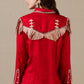 Red rhinestone rodeo top with fringe