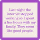 Purple and cream square with text about family time.