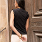 Lace Sleeveless V Neck Top in Black