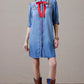 Let The Sun Shine Dress - denim dress with red bow