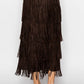 Layered Fringe Tiered Brown Maxi Skirt