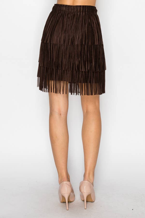 Short Layered Fringe Tiered Skirt – 4845BROWN