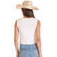 Women's Ivory Lace Front Button Cropped Sleeveless Tank Top by Panhandle
