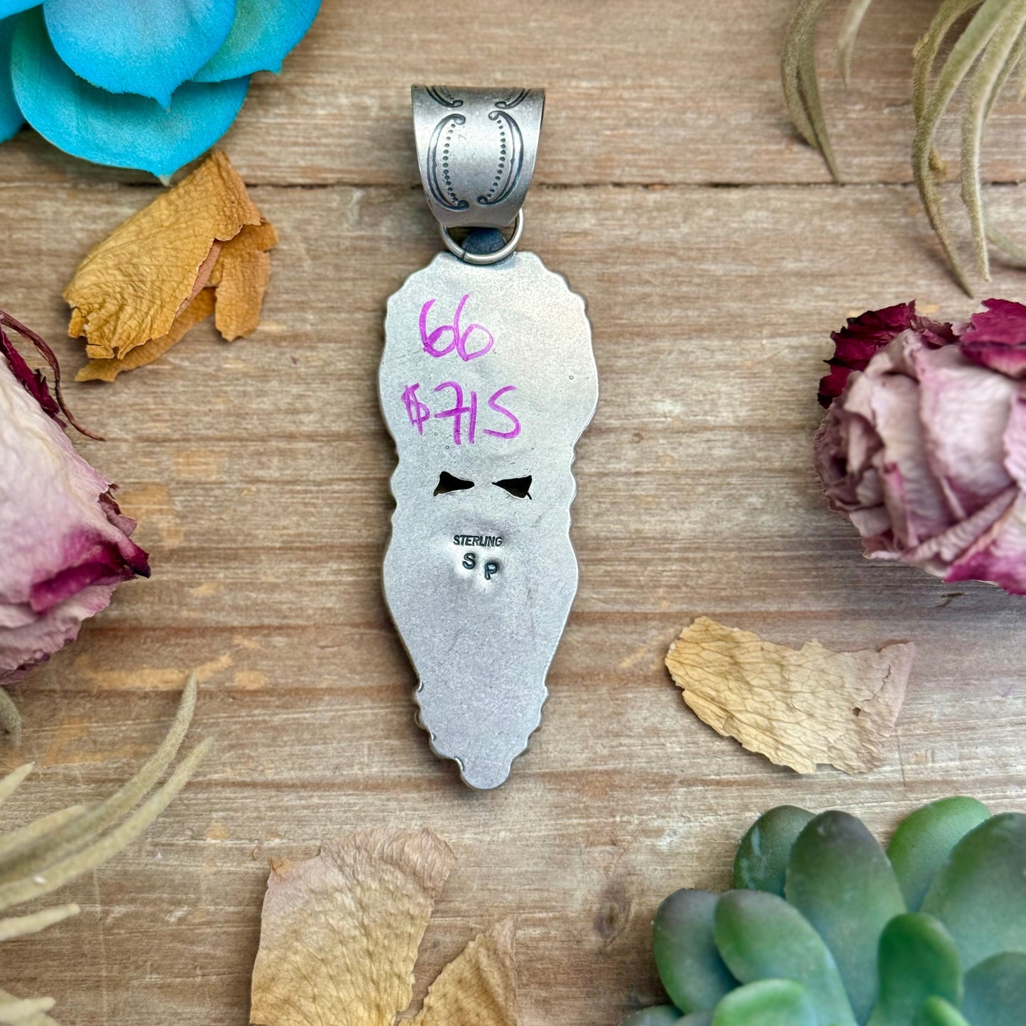 66 - Sterling Silver Royston Turquoise & Indian Head Penny Pendant by Shay Pfeiffer