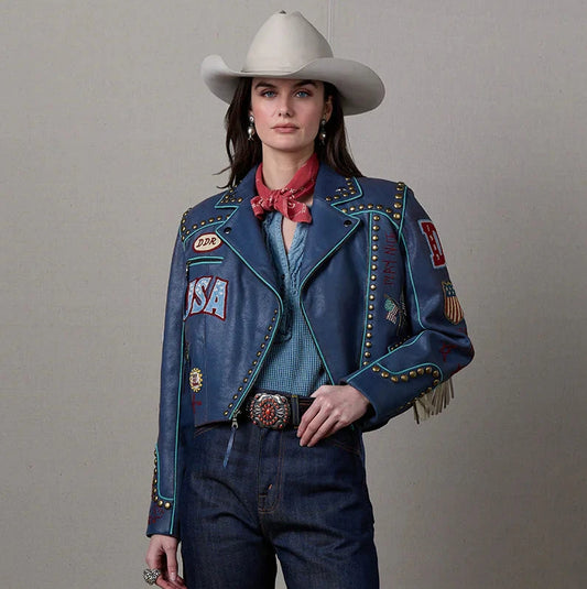 Lady Liberty Biker Jacket Indigo Blue by Double D Ranch