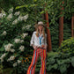 Winnie shirt & Lyla striped pants outdoors