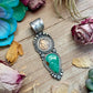66 - Sterling Silver Royston Turquoise & Indian Head Penny Pendant by Shay Pfeiffer