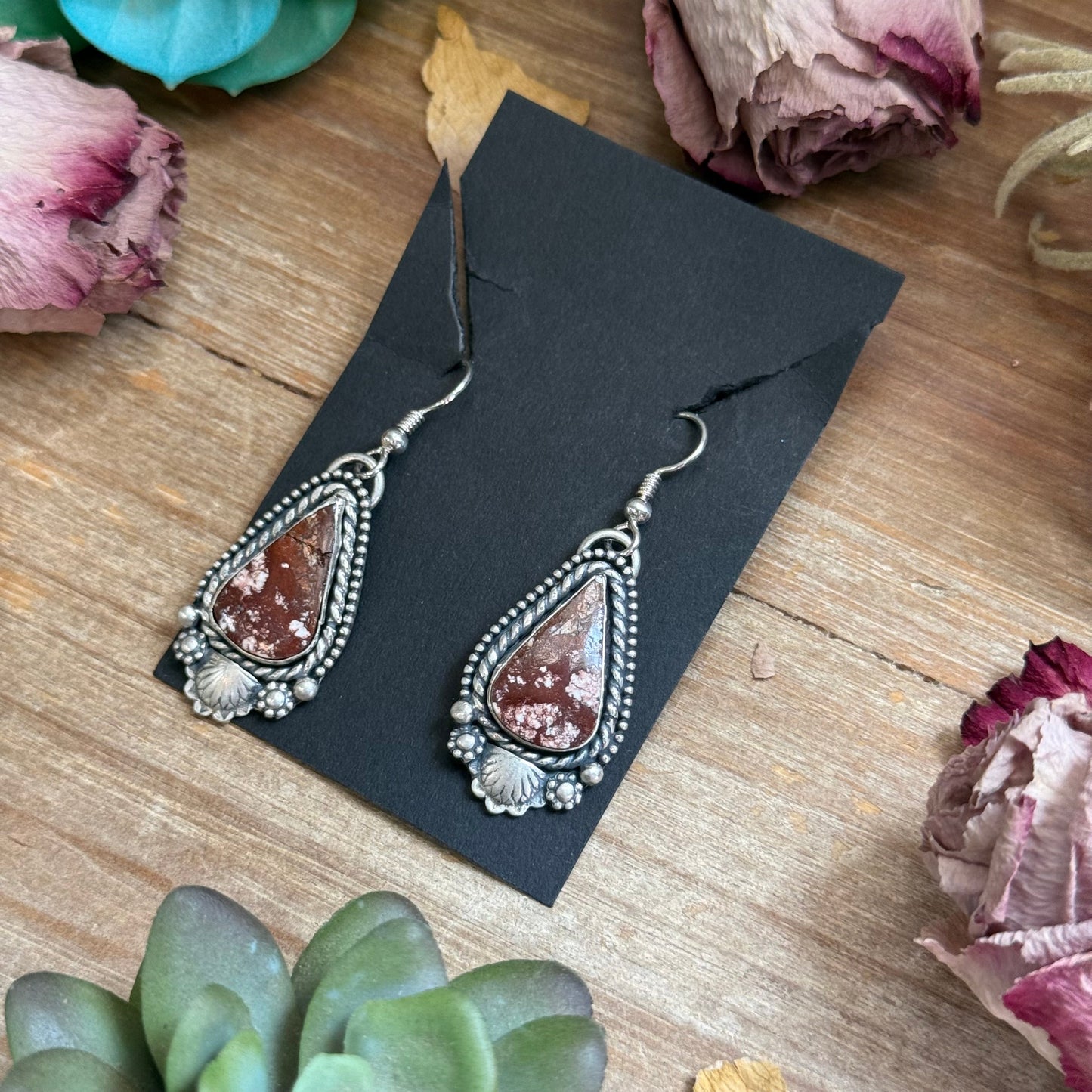 53 - Sterling Silver Wild Horse Jasper Dangle Earrings by Shay Pfeiffer