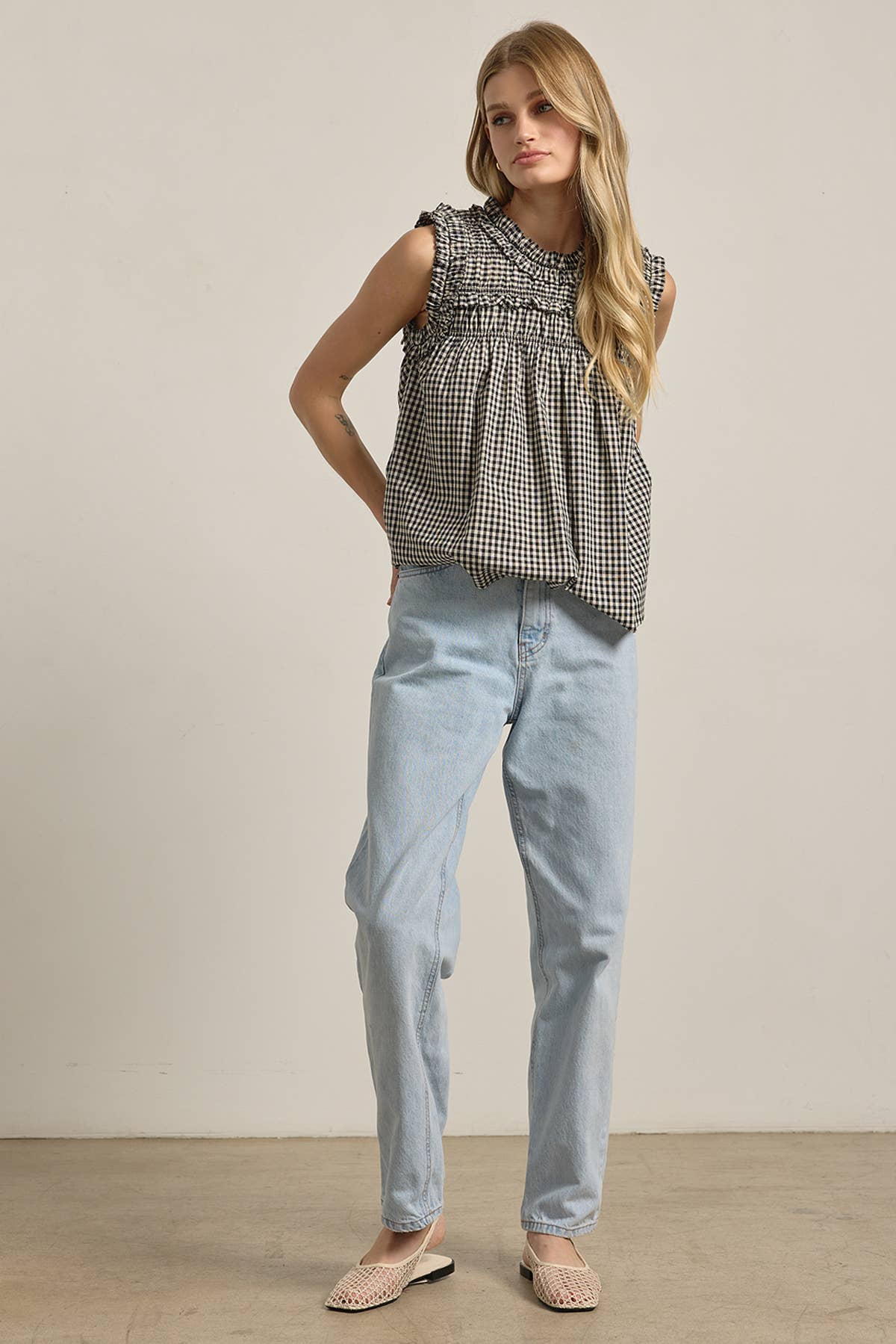 Gingham Ruffled Babydoll Blouse
