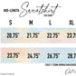 Sweatshirt size chart showing length and chest measurements.